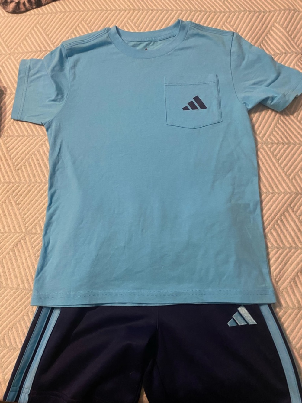 Adidas Light Blue Pocket Tee Set with Navy Logo